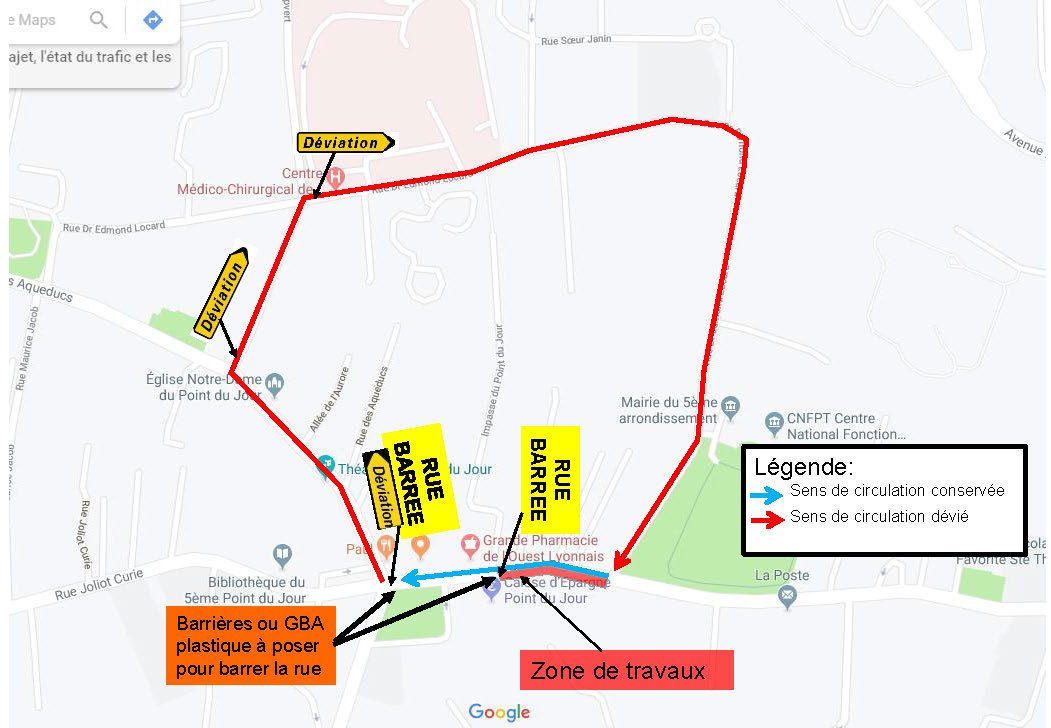 Plan déviation travaux avenue du Point du Jour avril 2022 - 1 